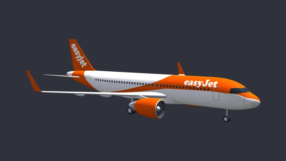 A 3D model of an A320neo standing on its landing gear