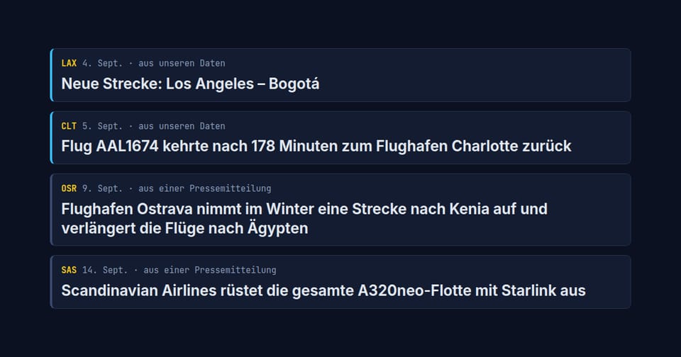 Vier Meldungen aus der Redaktion von map.flights