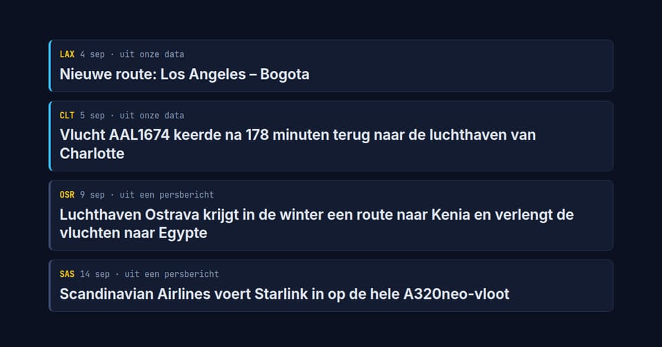 Vier nieuwsberichten van de redactie van map.flights