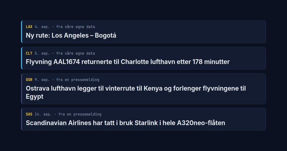 Fire nyhetssaker fra redaksjonen til map.flights
