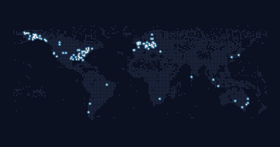 Mapa del mundo con las estaciones de la red de map.flights