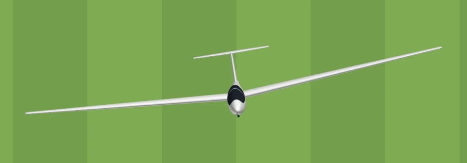 Modell einer ASK 21 auf Gras von vorn, auf eine Flächenspitze gestützt
