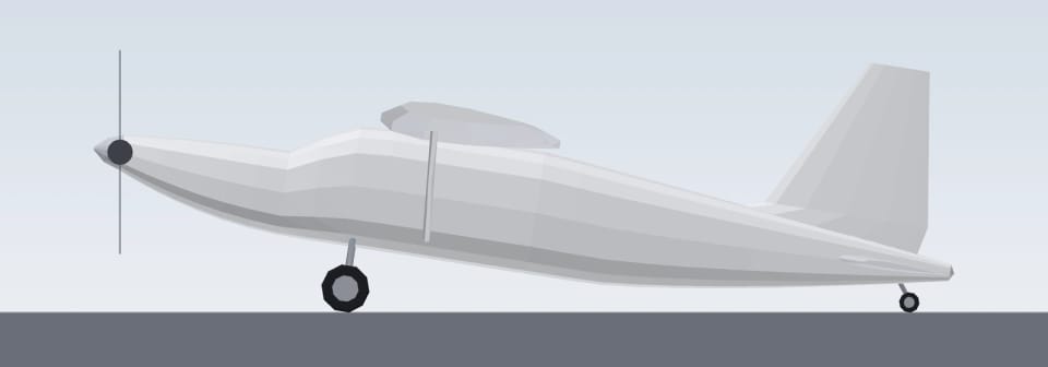 Ein Modell der Pilatus Porter von der Seite auf den Haupträdern und dem Spornrad