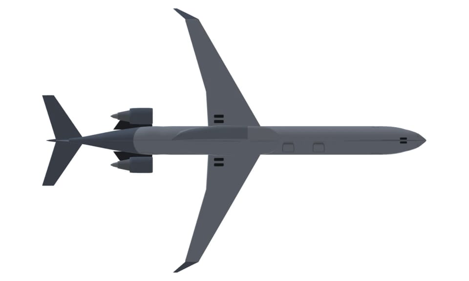 Our CRJ900 model from below, the same kink in the trailing edge