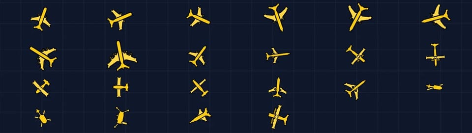 Aircraft silhouettes on the map